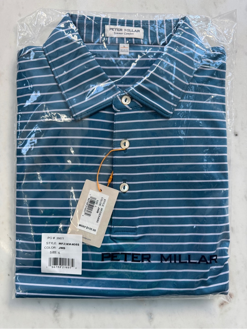 Peter Millar Summer Comfort Stripe Polo Men’s L Jewel Blue Golf NWT MSRP $100